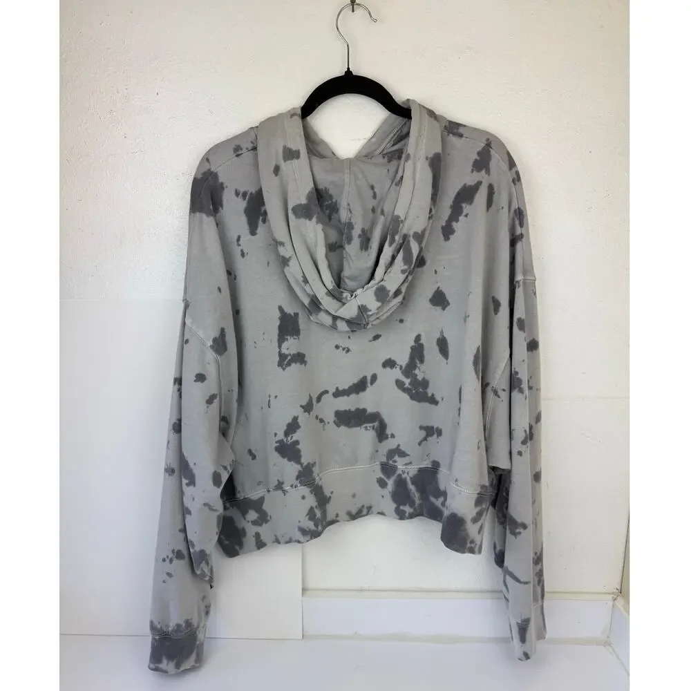 Nike Women's Oversized Cropped Hoodie Washed Jersey Black Grey Splash Dye Sz M